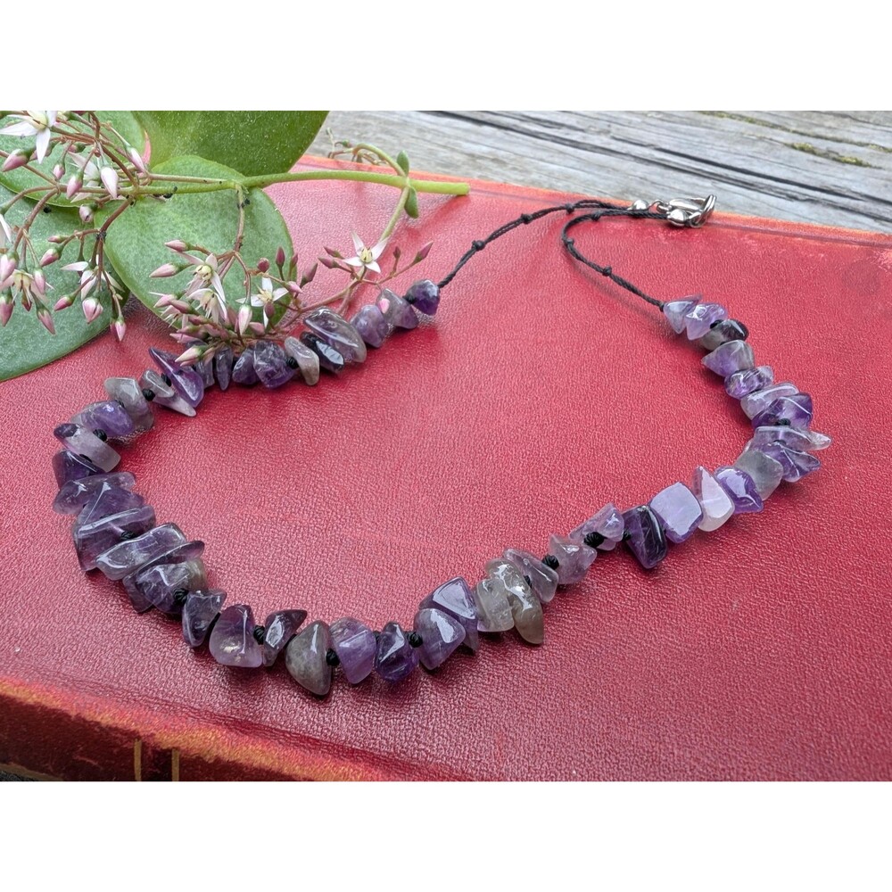 Vintage Amethyst Stone Choker Necklace;  Birthstone February Birthday Gift